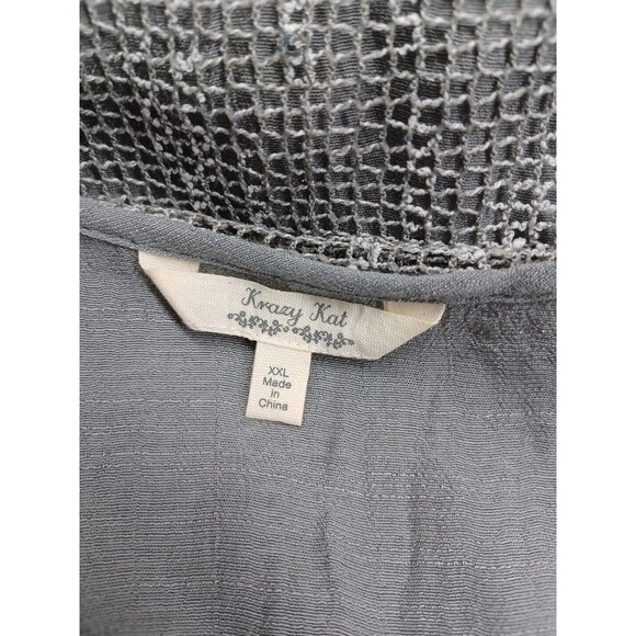 Krazy Kat Gray Ivory Floral 3/4 Puff Sleeve Popover Tunic Top Womens 2X - Picture 9 of 11